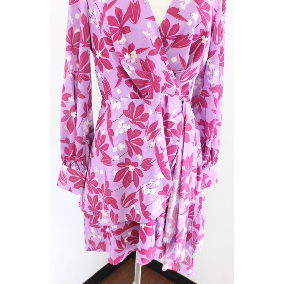 Sachin and Babi x Dillards Pink Purple Floral Print Faux Wrap Dress Size 8 - Picture 4 of 8